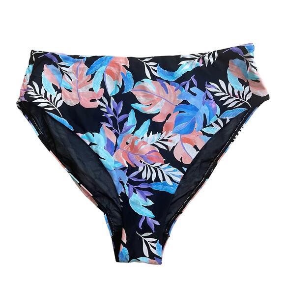 Sea Level Floral Print Mid Rise Bikini Bottoms Black Womens Size 10 - Picture 3 of 7